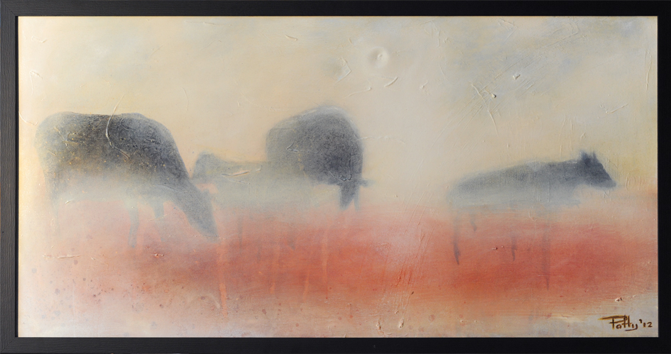 Koeien in mist, 2012, 140 x 70, Acryl